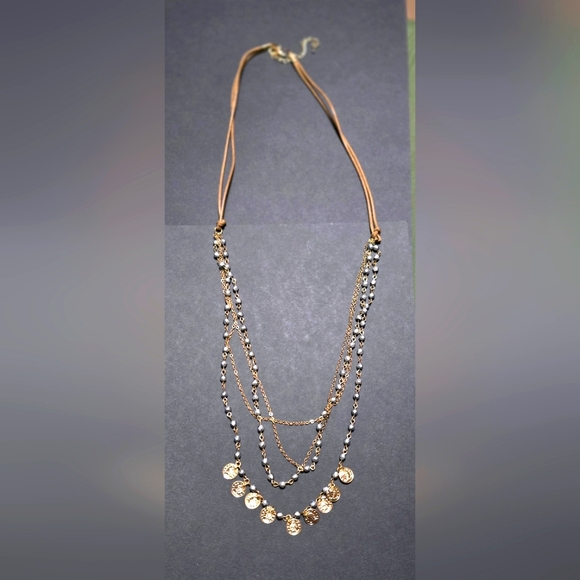 $5 with Bundle 17" Layered Necklace with Dangling Coins, Beads, Chains - Picture 2 of 6